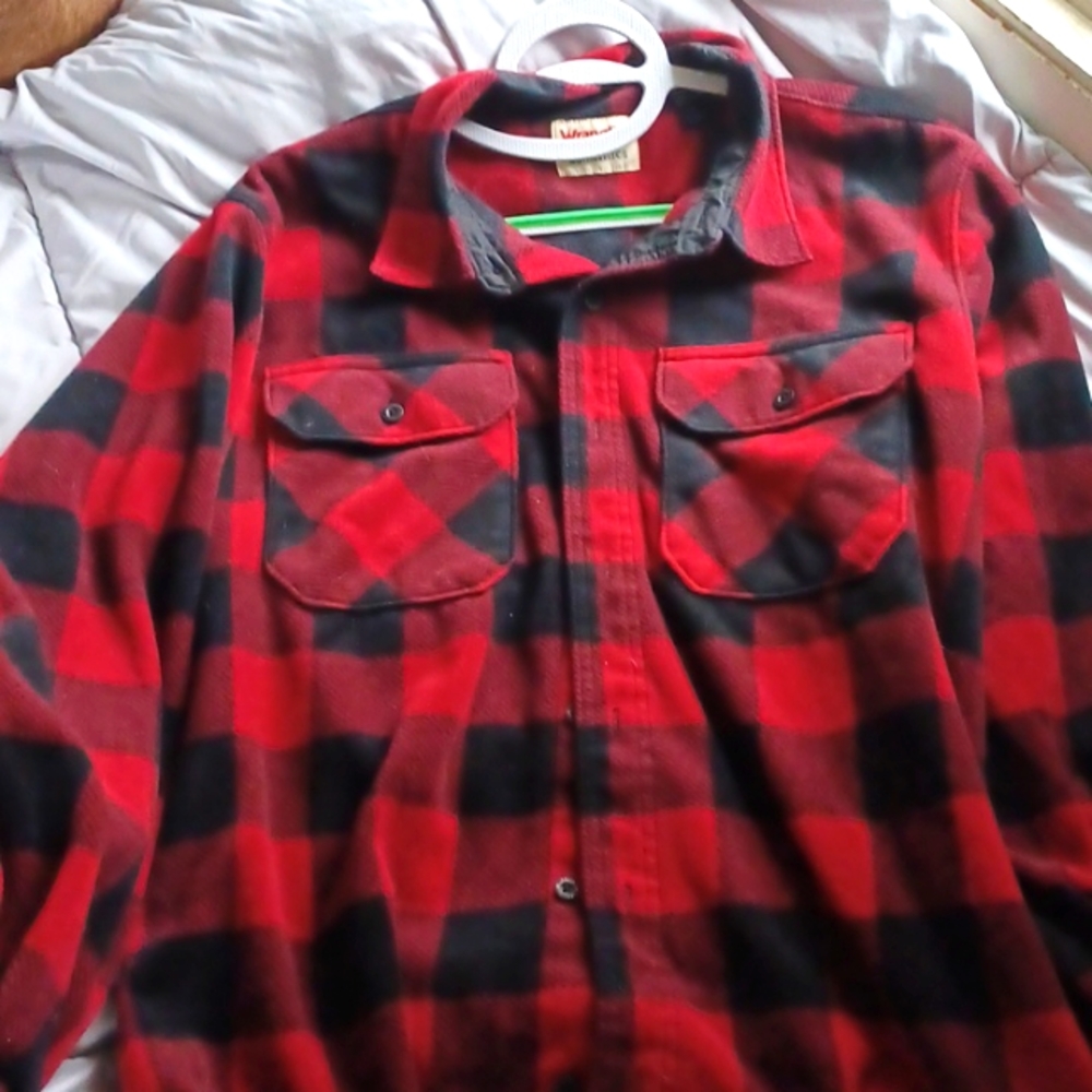 Red buffalo plaid fleece button down shirt